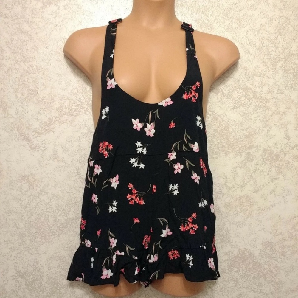 Express Black and Pink Floral Romper